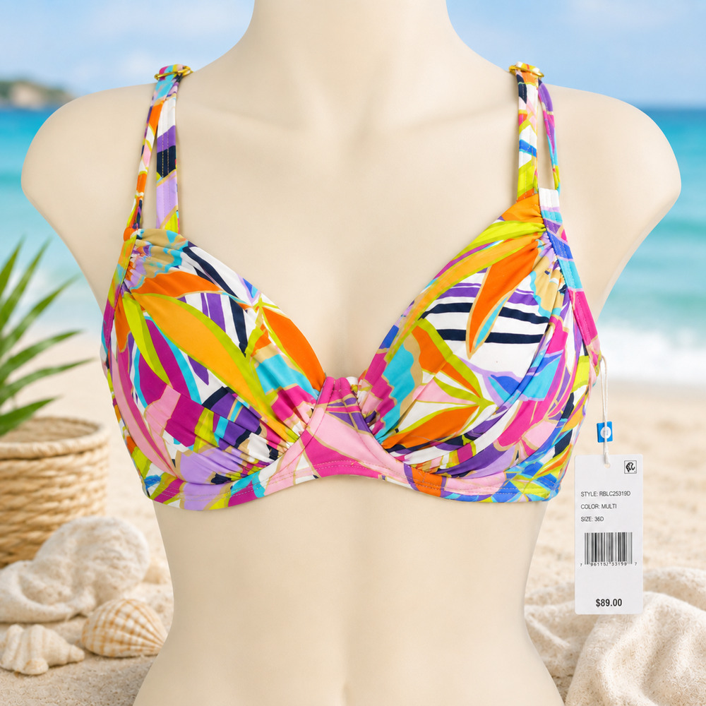 Bleu Rod Beattie Underwire Bikini Top 36D Multi Abstract NWT